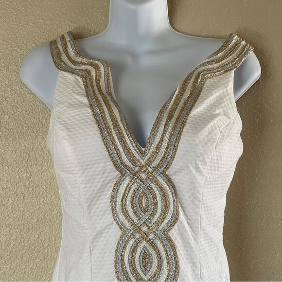 Lilly Pulitzer Valli Shift Dress Ivory Silver and Gold Size 0 - Picture 3 of 16